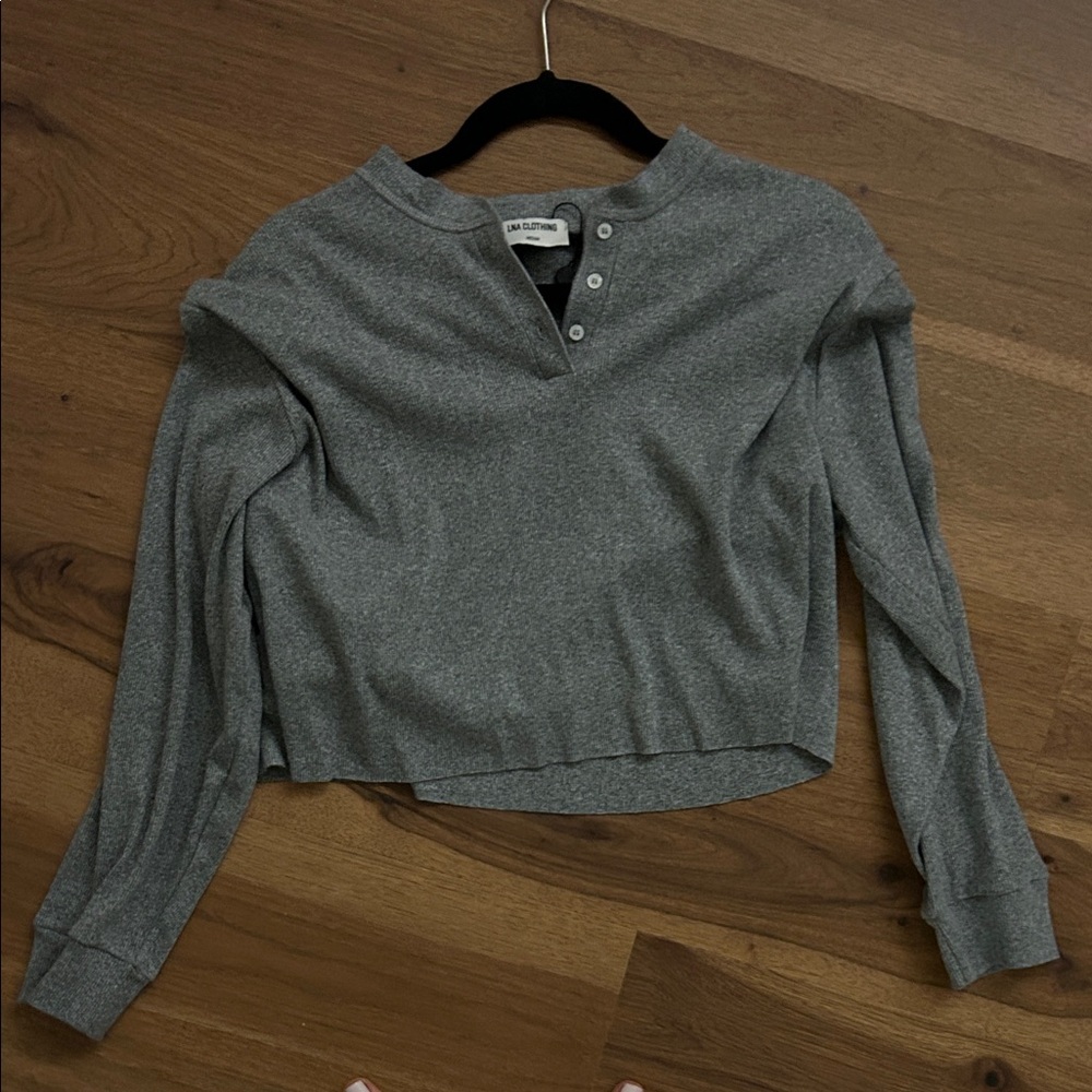 LNA Heather Gray Buttoned Sweatshirt
